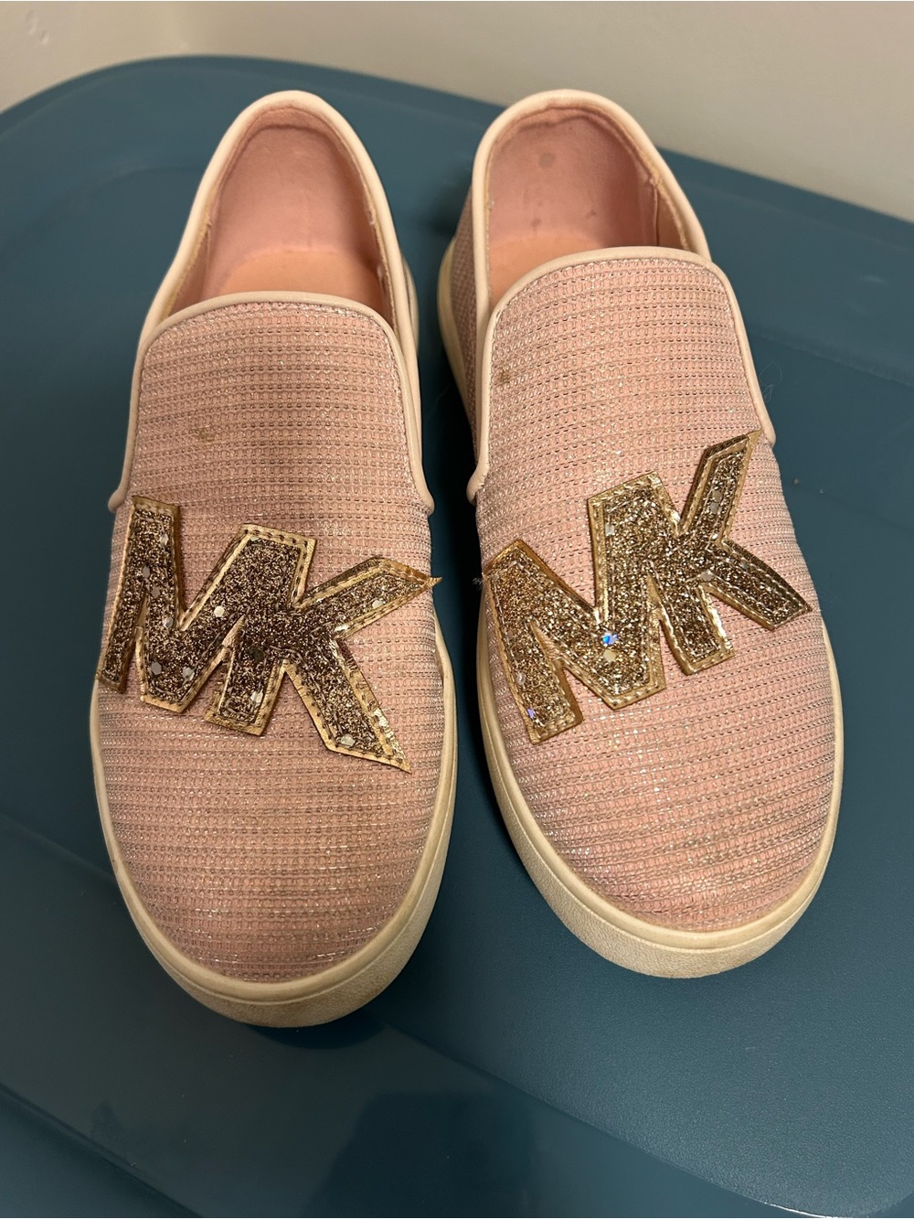Girls Michael Kors Blush Pink Glitter Slip-On Sneakers